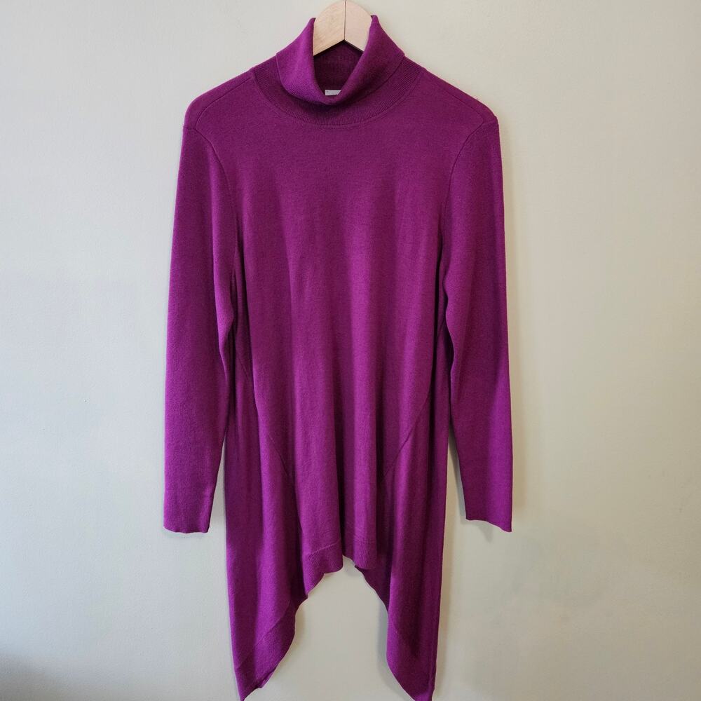 Chico's Turtleneck Sweater Sz 1 (Med) Fuchsia Asymmetrical Cashmere Blend